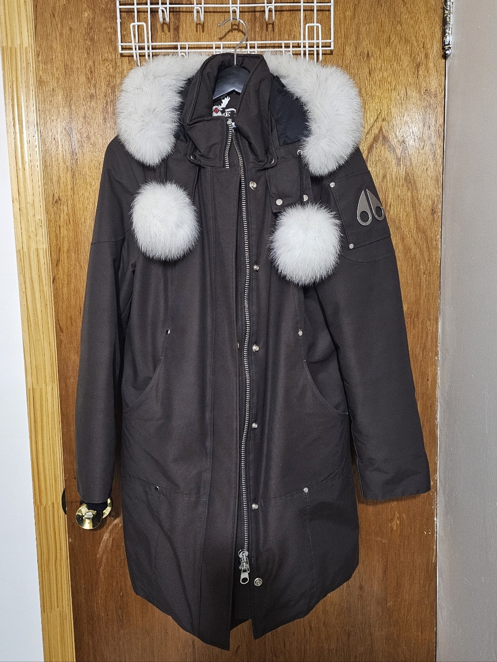 Moose Knuckles Women's Stirling Shearling Parka Brown with White Fur Trim